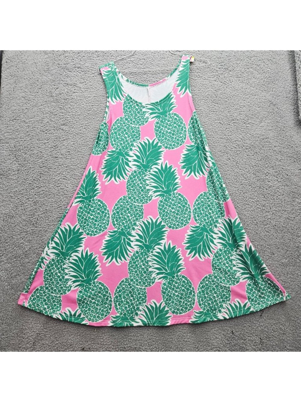 Lolly Wolly Doodle Pink Green Pineapple Print Sleeveless A-Line Dress XL